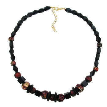 Kette Facettenperle schwarz und rot-gold-schwarz lackierte Kunststoffperlen 50cm